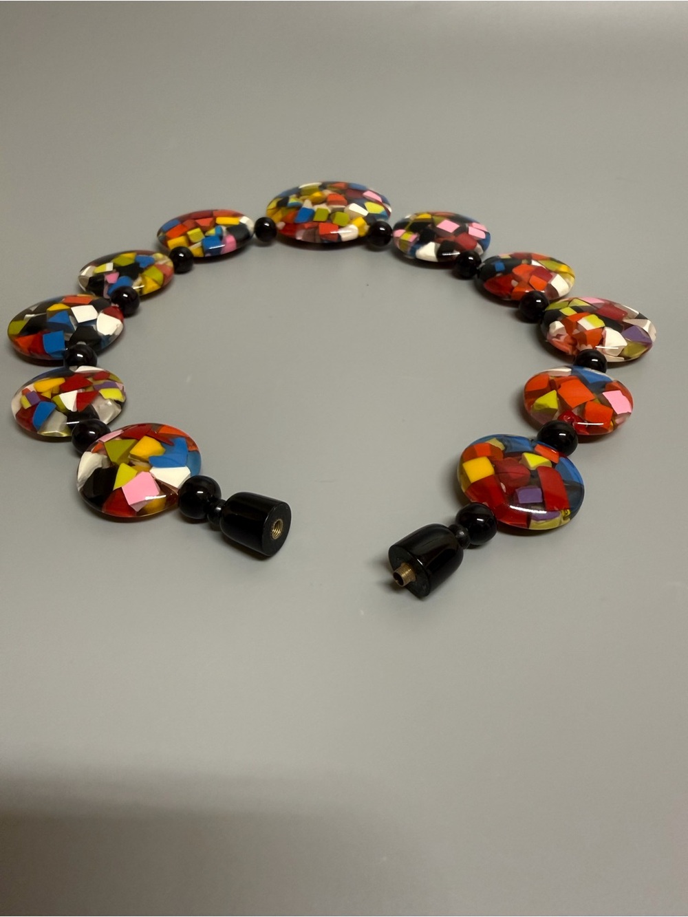 VTG 90s COLORFUL MARION GODART BLACK CONFETTI RESIN CHOKER NECKLACE - FRANCE - Picture 6 of 8